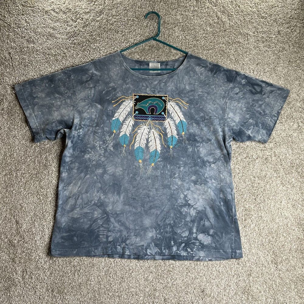 Vintage Cactus Bay Apparel T-shirt Women's L‎ Blue Native Feathers